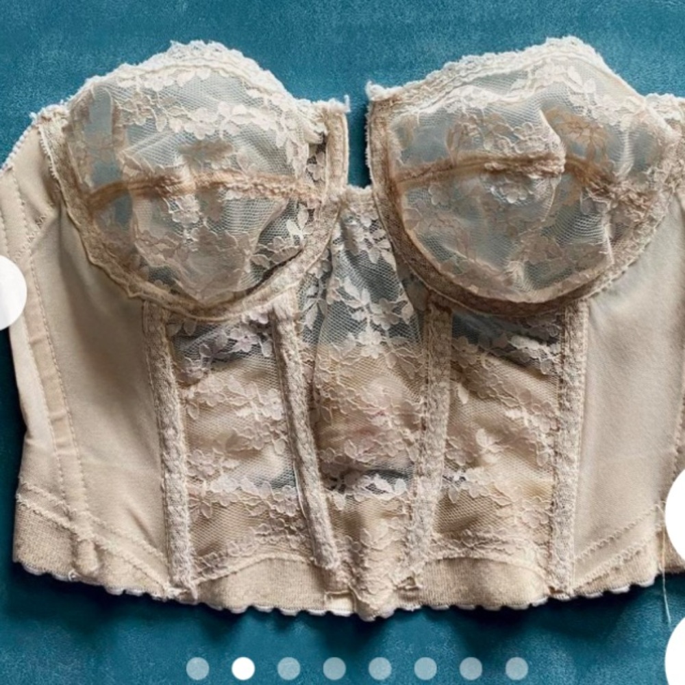 Vintage BackLess by Smoothie Corset/Bustier strapless bra  34B beige lace